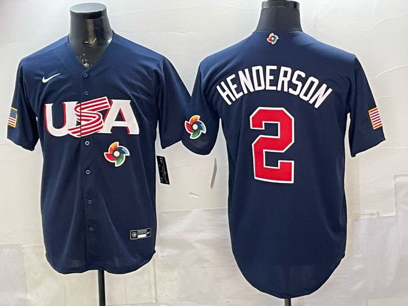 Men 2026 World Cub USA #2 Henderson Blue Nike MLB Jersey style 004